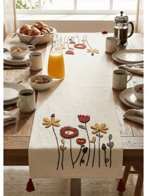 Empressco Çiçek Bahçesi Desenli Masa Runnerı, Şık ve Dayanıklı, 40X130 cm
