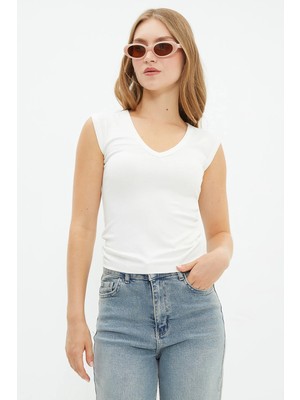 FullaModa Basic V Yaka Kolsuz Bluz