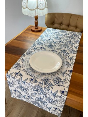Empressco Mavi Kuş Desenli %100 Pamuklu Runner 40X150, Şık ve Zarif Tasarım