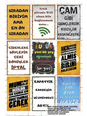 Empressco Renkli 9 Parça Ahşap Tablo Set, Esprili ve Anlamlı Duvar Sözleri