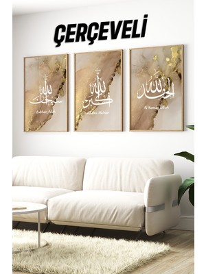 Empressco Şık 3 Parça Mdf Tablo Seti, Çerçeveli, Salon ve Oturma Odası Dekoru