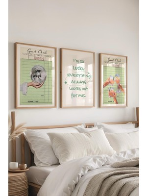 Empressco Yeşil Modern Tablo Seti, 3'lü Ahşap Çerçeve ve Poster Dekorasyonu