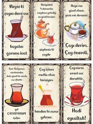 Empressco Şık 6'lı Mini Retro Ahşap Çay Sözleri Mutfak Dekoru Seti