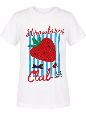 Trender Çilek Baskı Ekru Kız Çocuk T-Shirt 8041