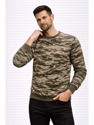 Lune Store Erkek Kamuflaj Desenli 2 Iplik 4 Mevsim Uzun Kollu Bisiklet Yaka Sweatshirt - Kamuflaj