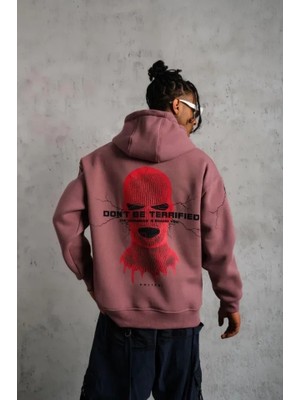 Lune Store Erkek Maske Baskılı Kapüşonlu Sweat - Gül Kurusu