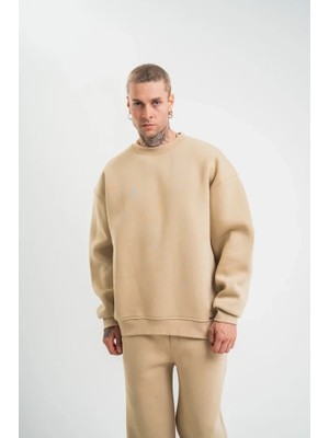 Lune Store Uzun Kol Bisiklet Yaka Basic Sweatshirt - Bej