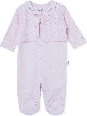 Bebetto Kız Bebek Tulum Çiçek Baskılı Çıtçıtlı Bisiklet Yaka Long Sleeve Patikli