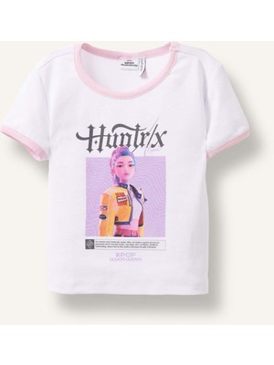 DeFacto Kpop - Demon Hunters Lisanslı Bisiklet Yaka Kısa Kollu Beyaz Tişört Kız Çocuk H9627A826AU