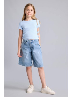 DeFacto Regular Fit Mavi Jean Şort Kız Çocuk H8886A826AU