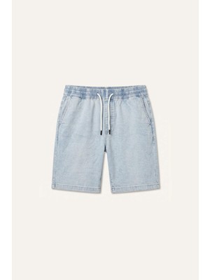 DeFacto Regular Fit Elastik Bel Buz Mavisi Jean Bermuda Şort I3210AX26SM