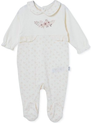 Bebetto Kız Bebek Tulum Çiçek Baskılı Çıtçıtlı Bisiklet Yaka Long Sleeve Patikli