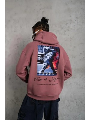 Lune Store Erkek Astronot Baskılı Kapüşonlu Sweat - Gül Kurusu