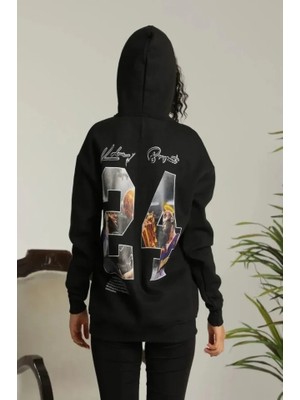 Lune Store Baskılı Oversize Üç Iplik Kapüşonlu Sweatshirt - Siyah