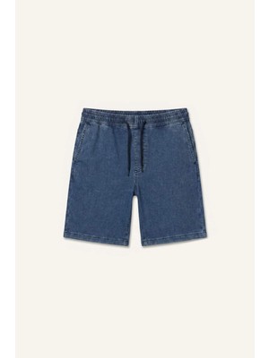 DeFacto Regular Fit Elastik Bel Mavi Jean Bermuda Şort I1514AX26HS