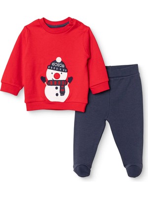 Hellobaby Erkek Bebek Sweatshirt-Alt Yeniyıl Baskılı Çıtçıtlı Bisiklet Yaka Uzun Kol Patikli