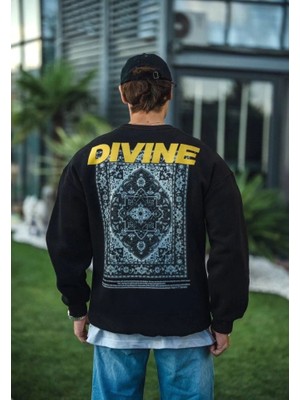 Lune Store Kışlık Bisiklet Yaka Baskılı Sweatshirt - Siyah