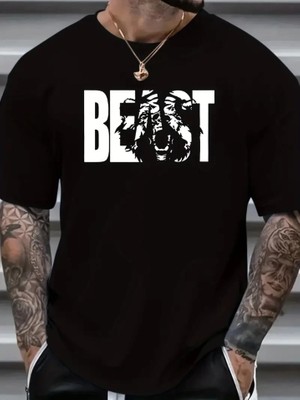 Lune Store Baskılı Oversize Bisiklet Yaka T-Shirt - Siyah