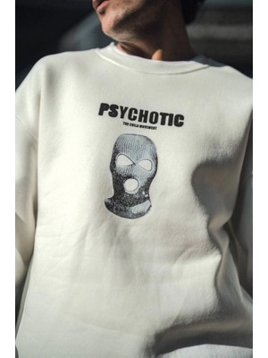 Lune Store Kışlık Bisiklet Yaka Baskılı Sweatshirt - Beyaz