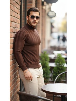 Lune Store Erkek Yarım Balıkçı Yaka Kabartma Desenli Triko