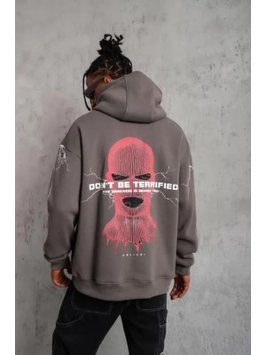 Lune Store Erkek Maske Baskılı Kapüşonlu Sweat - Gri