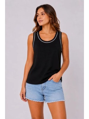 Lune Store Sporcu Atlet Bisiklet Yaka Kolsuz Yazlık Atlet - Siyah