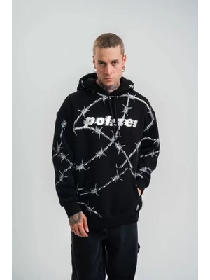 Lune Store Polızeı Premium Kalite Kapşonlu Varak ve Pano Baskılı Sweatshirt - Siyah