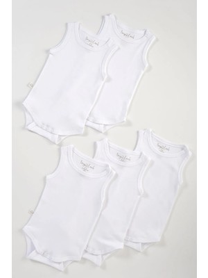Tiny Lamb Beyaz Renk Bodysuit Kolsuz 5'li Set  %100 Pamuk  Beyaz Renk Kolsuz Bebek Atlet Seti