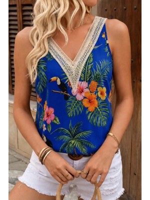 Lune Store Kadın Askılı V Yaka Dantelli Süprem Bluz