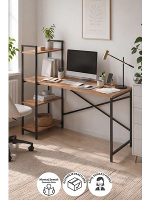 Bofigo 120X55 cm Raflı Çalışma Masası Bilgisayar Masası Ofis Masası Ders Masası Cervantes Çam