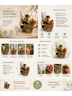 Sister Home Design Dekoratif Tavşan Biblosu | El Arabalı Mantar Detaylı Reçine Obje | Bahçe & Ev Dekoru Hediyelik