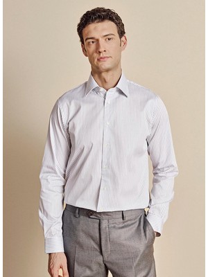 Brooks Brothers Beyaz Erkek Regular Fit Çizgili Gömlek BBSS26MSH006