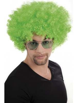 Colezium Yeşil Renk Kıvırcık Afro Bonus Peruk