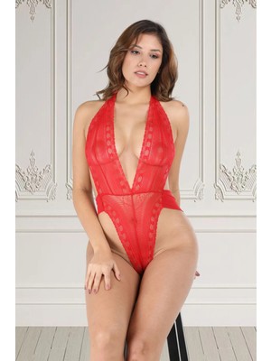 Colezium Kırmızı Dantelli Fantezi Bodysuit