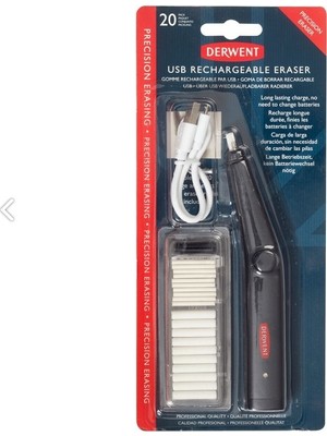 Derwent USB Şarjlı Elektrikli Silgi 20 Parça Siyah Renkli Kalite Araç Gereçler