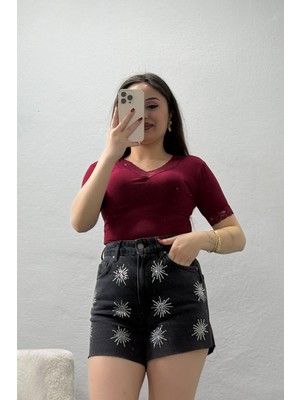 Modi V Yaka Dantelli Ipeksi Viskon Body Bordo - 71650.1567.