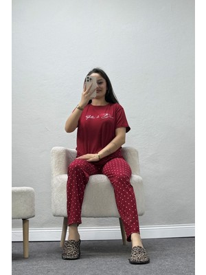 Modi Milan Pijama Takımı Bordobeyaz - 53737.1048.