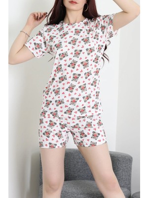 Modi Modal Alt Üst Aynı Şortlu Pijama Takımı Beyaz - 783.1287.