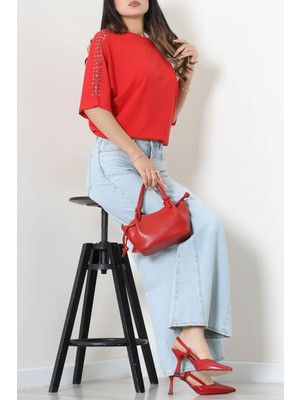 Modi Modal Kumaş Omuz Taş Detaylı Bluz Kırmızı - 71763.2180.
