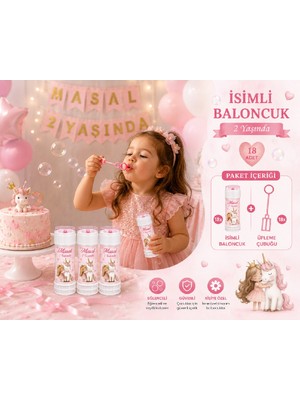 Bkmc Party Kişiye Özel Köpük Baloncuk Prenses ve Unicorn Temalı Doğum Günü Hatıralığı 18 Adet Parti Hediyeliği