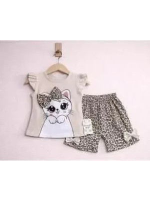 Colezium 9/24 Ay Leopar Kedi Baskılı Bebek Takımı