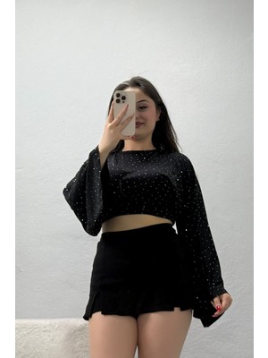 Modi Büzgülü Taşlı Modal Bluz Siyah - 52386.2181.