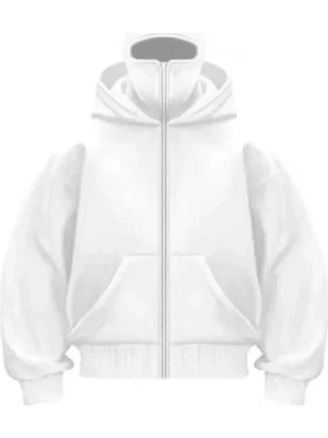 Modi Samuray Ninja Çift Kapşonlu Zıp Fermuarlı Kanguru Çepli Tam Fermuarlı Hoodie Swetshirt - Beyaz
