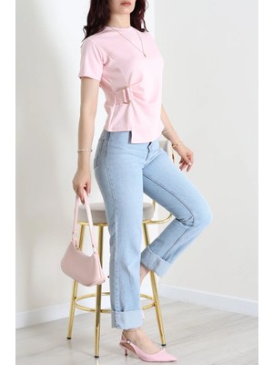 Modi Tokalı Modal Bluz Pembe - 55264.2023.