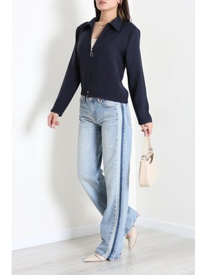 Modi Dokuma Modal Fermuarlı Polo Yaka Ceket Gömlek Lacivert - 51237.1837.