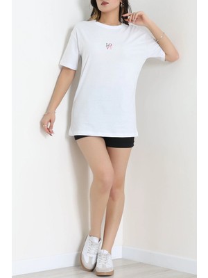 Modi Suprem Nakışlı Oversize Tişört Beyaz - 31879.1878.