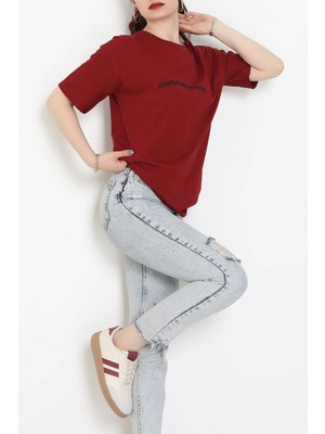 Modi Suprem Baskılı Oversize Tişört Bordo - 31887.1878.