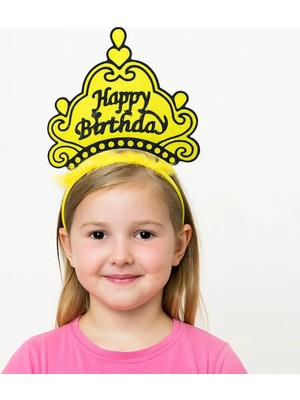 Colezium Sarı Happy Birthday Prenses Tacı – Doğum Günü Taç Aksesuarı