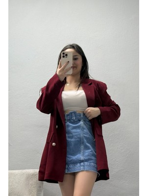 Modi Crep Kumaş Astarlı Blazer Ceket Bordo - 8764.179.
