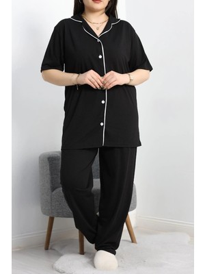 Modi Süprem Büyük Beden Düğmeli Pijama Takımı Siyah - 50717.1950.